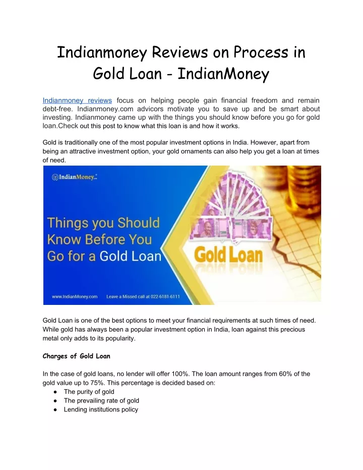 indianmoney reviews on process in gold loan