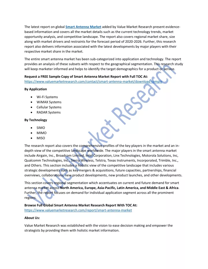 the latest report on global smart antenna market