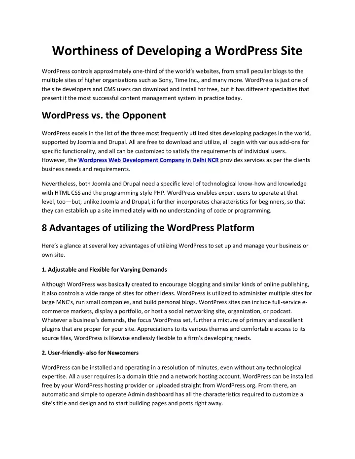 worthiness of developing a wordpress site
