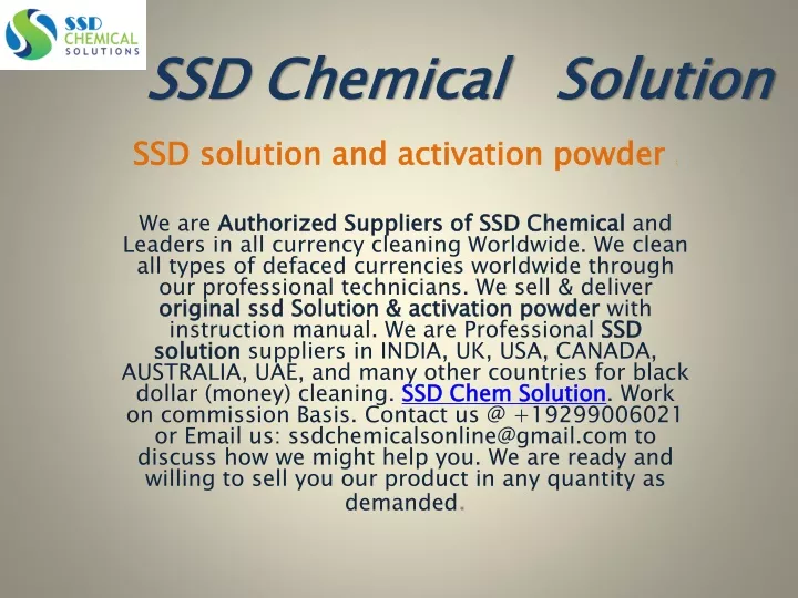 ssd chemical solution ssd solution and activation