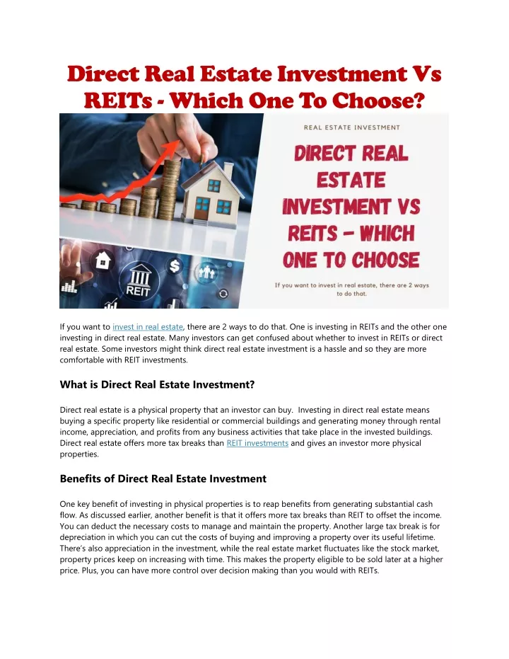direct real estate investment vs reits which
