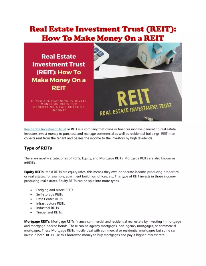 real estate investment trust reit how to make