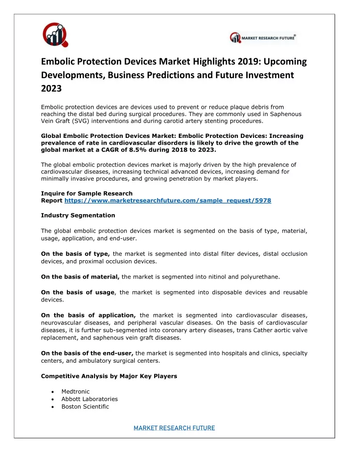 embolic protection devices market highlights 2019