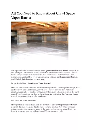 All You Need to Know About Crawl Space Vapor Barrier