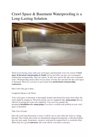 Crawl Space & Basement Waterproofing is a Long-Lasting Solution