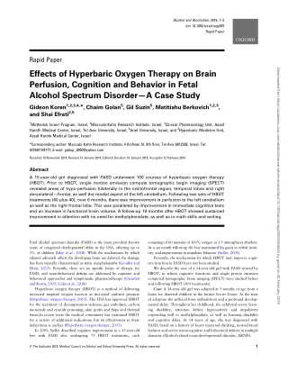 Effects of Hyperbaric Oxygen Therapy on Brain Perfusion, Cognition and Behavior in Fetal Alcohol Spectrum Disorder—A Cas