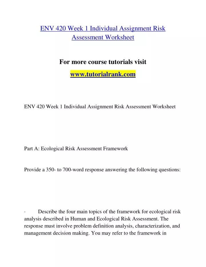 env 420 week 1 individual assignment risk