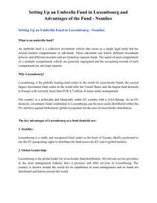 setting up an umbrella fund in luxembourg