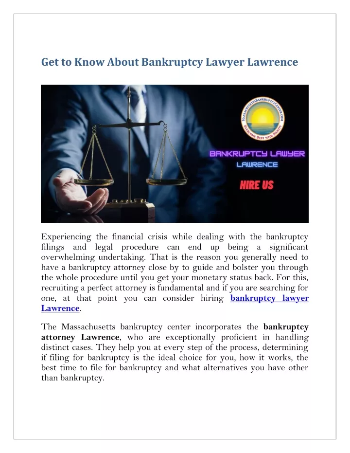 get to know about bankruptcy lawyer lawrence