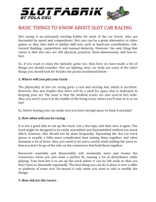 Basic Things to Know About Slot Car Racing
