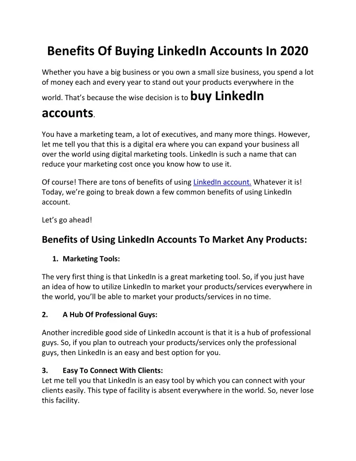 benefits of buying linkedin accounts in 2020