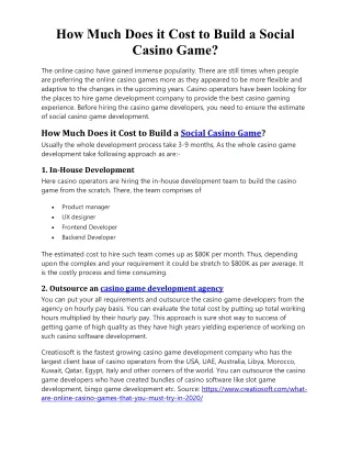 how much does it cost to build a social casino