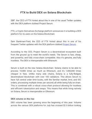 ftx to build dex on solana blockchain