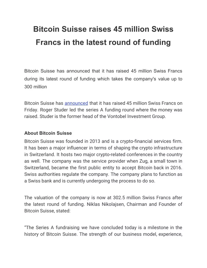 bitcoin suisse raises 45 million swiss