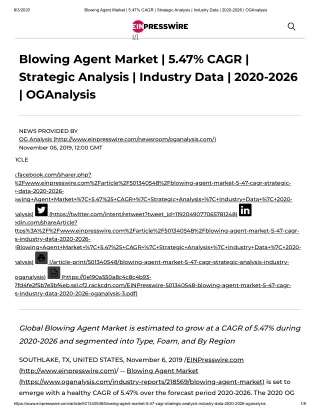 Global Blowing Agent Market is estimated to grow at a CAGR of 5.47% during 2020-2026