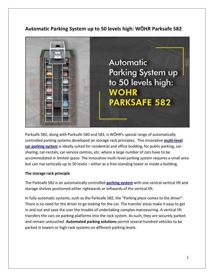 automatic parking system up to 50 levels high