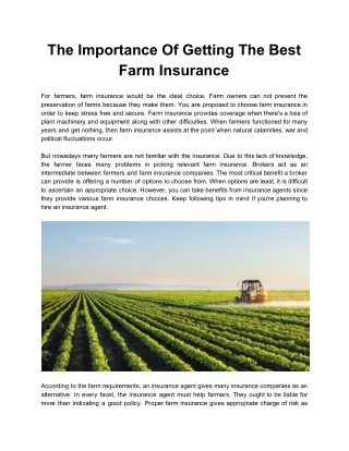 The Importance Of Getting The Best Farm Insurance