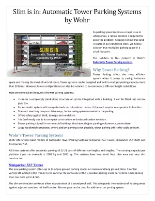 slim is in automatic tower parking systems by wohr
