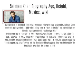 Salman Khan Biography Age, Height, Movies, Wiki