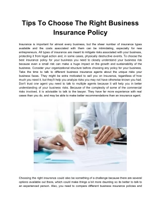 Tips To Choose The Right Business Insurance Policy