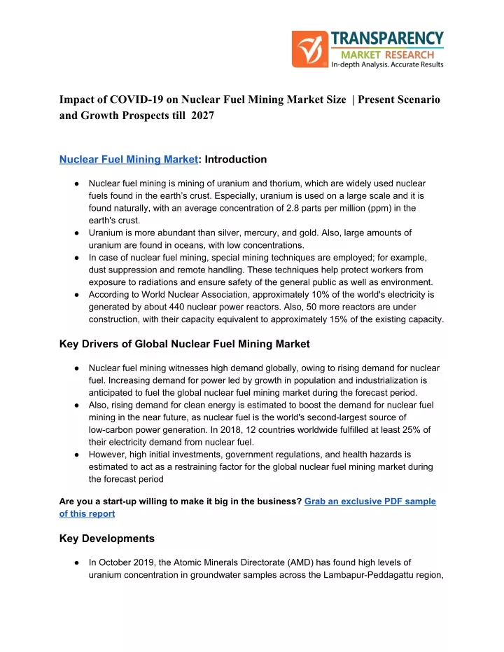 impact of covid 19 on nuclear fuel mining market
