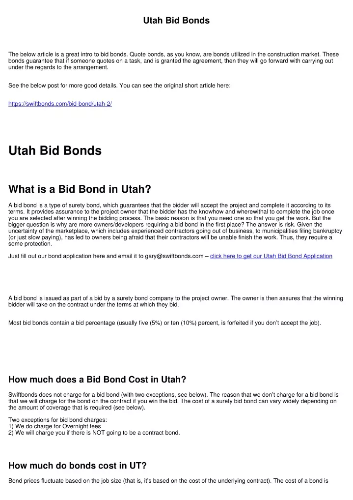 utah bid bonds