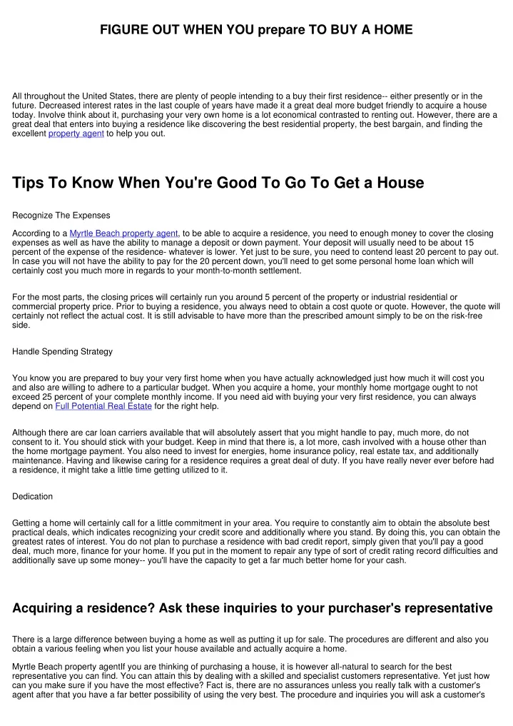 figure out when you prepare to buy a home