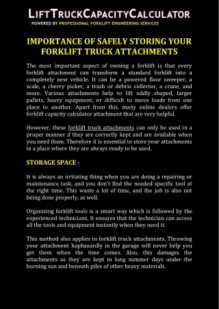 Importance of Safely Storing Your Forklift Truck Attachments