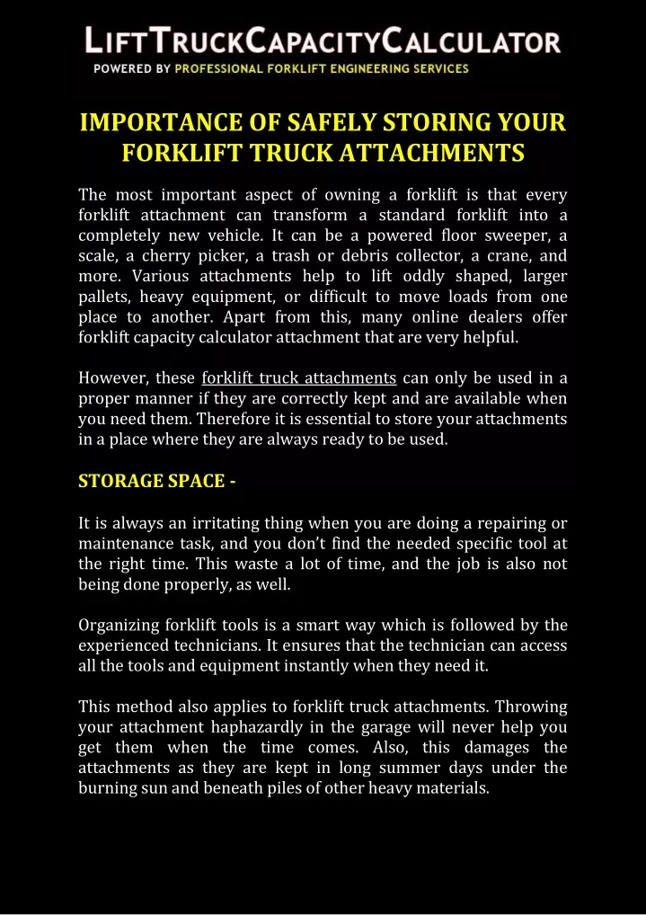 importance of safely storing your forklift truck