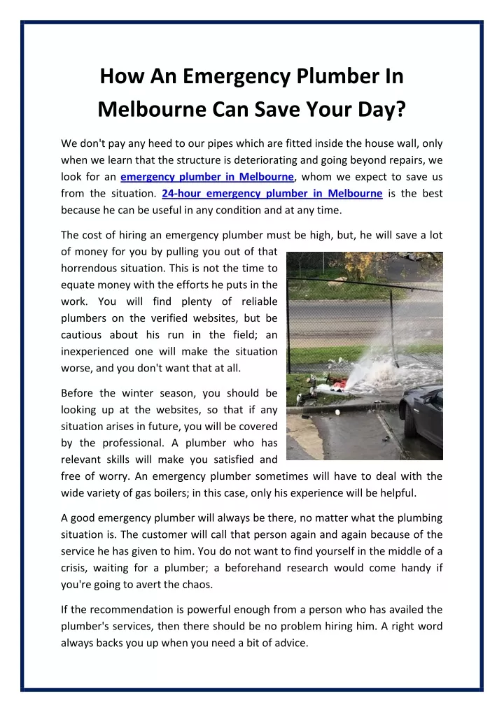 how an emergency plumber in melbourne can save