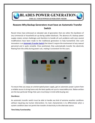reasons why backup generators must have
