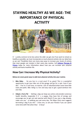 staying healthy as we age the importance