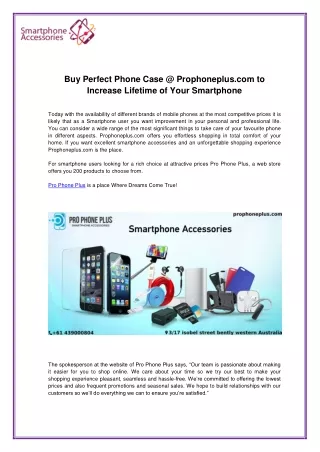 Buy Perfect Phone Case @ Prophoneplus.com to Increase Lifetime of Your Smartphone
