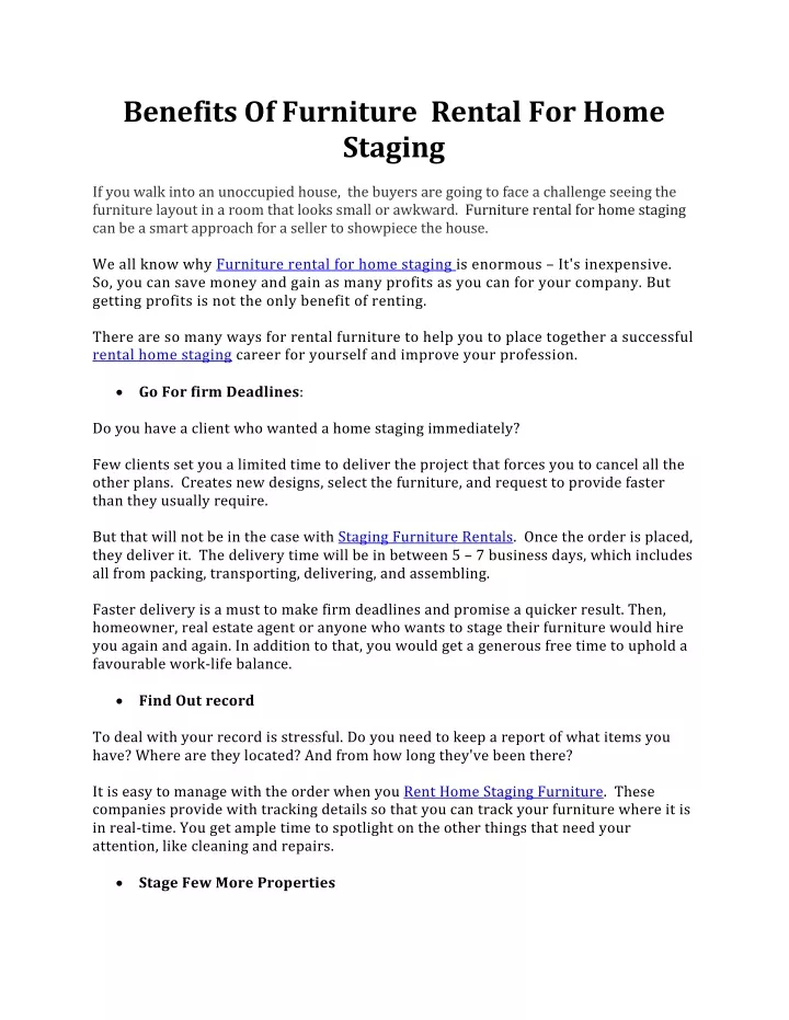 benefits of furniture rental for home staging