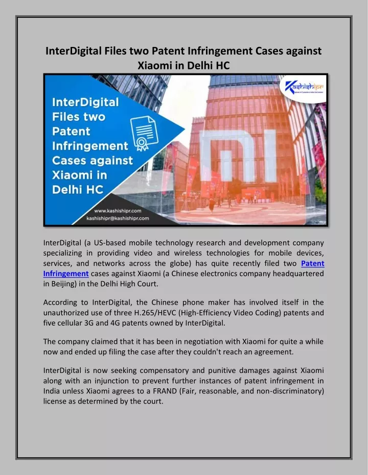interdigital files two patent infringement cases