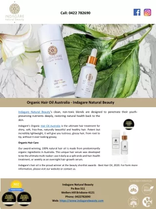 Organic Hair Oil Australia - Indagare Natural Beauty