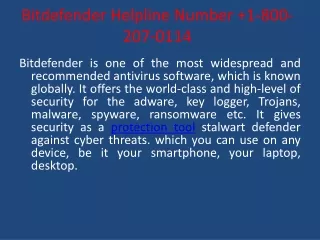 Bitdefender USA Support Number  1-800-207-0114