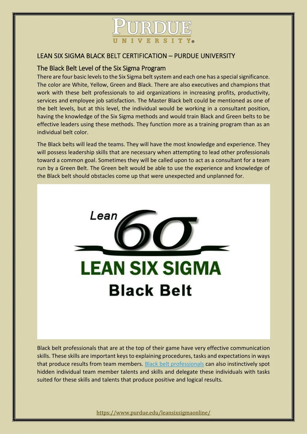 PPT - Lean Six Sigma Black Belt Certification – Purdue University ...