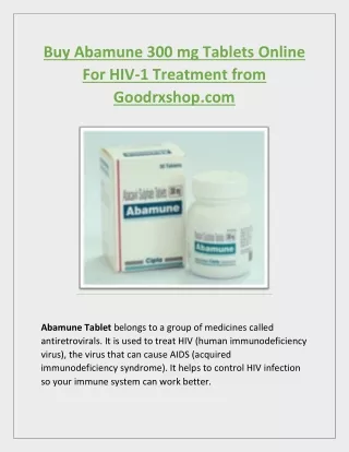 Buy Abamune Online for HIV-1 Treatment from Goodrxshop