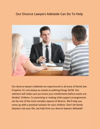 Our Divorce Lawyers Adelaide Can Do To Help