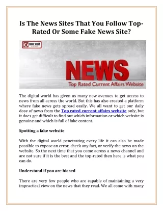Is The News Sites That You Follow Top-Rated Or Some Fake News Site?