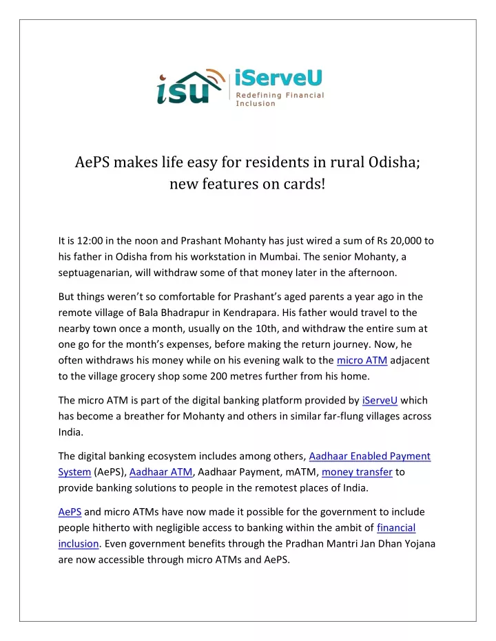 aeps makes life easy for residents in rural