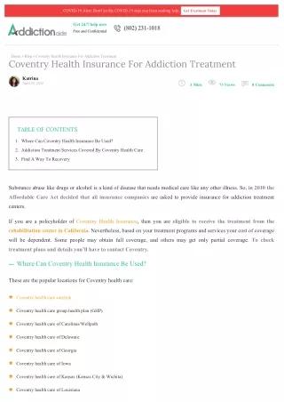oventry Health Insurance For Addiction Treatment