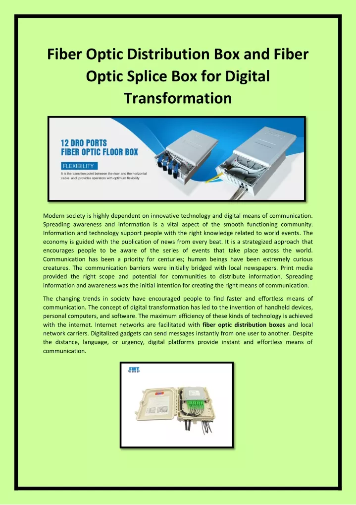 fiber optic distribution box and fiber optic