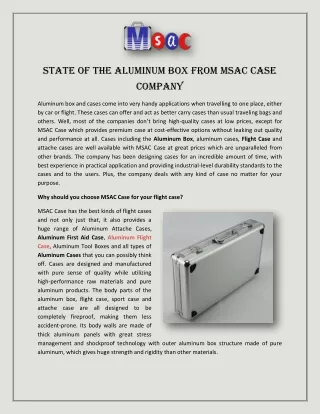 State of the Aluminum Box from MSAC Case Company