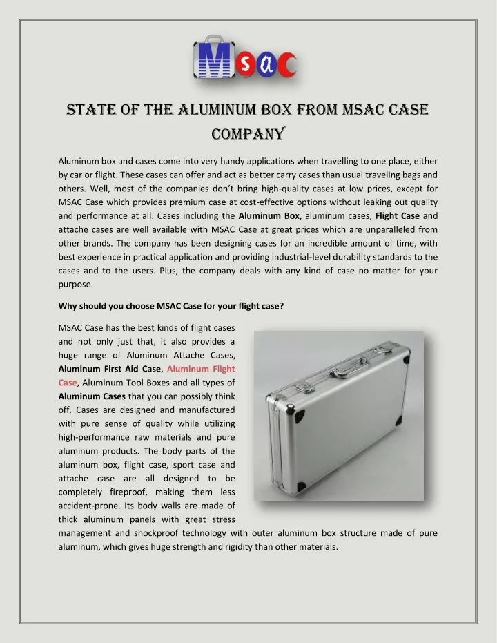 state of the aluminum box from msac case company
