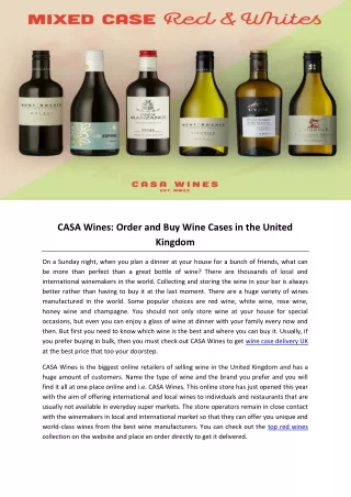 CASA Wines: Order and Buy Wine Cases in the United Kingdom