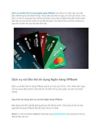 Dịch vụ rút tiền thẻ tín dụng Ngân hàng VPBank