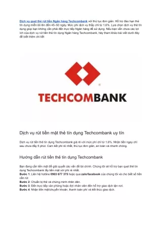 Dịch vụ rút tiền thẻ tín dụng Ngân hàng Techcombank