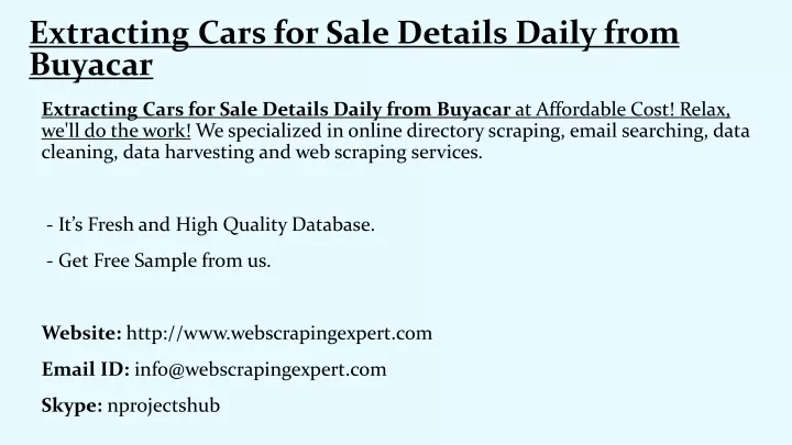 extracting cars for sale details daily from buyacar